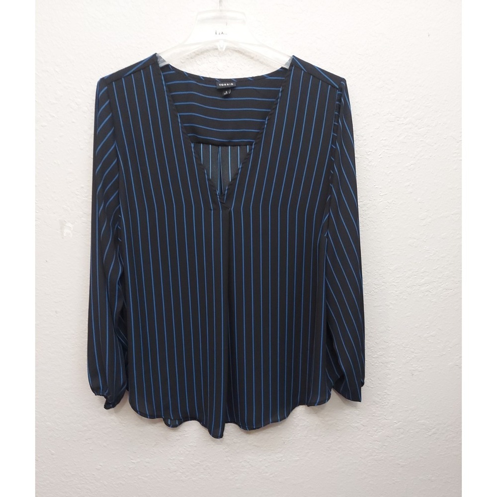 Torrid Top Blouse Womens 3 Black Blue V Neck Long Sleeve Career Flowy Plus Size